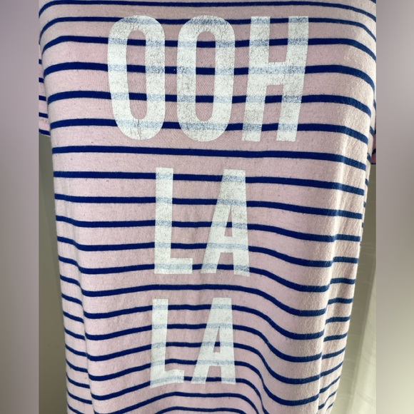 Cinq a Sept Striped Graphic Print Boat Neck Cotton T-Shirt Size Medium - Picture 2 of 8